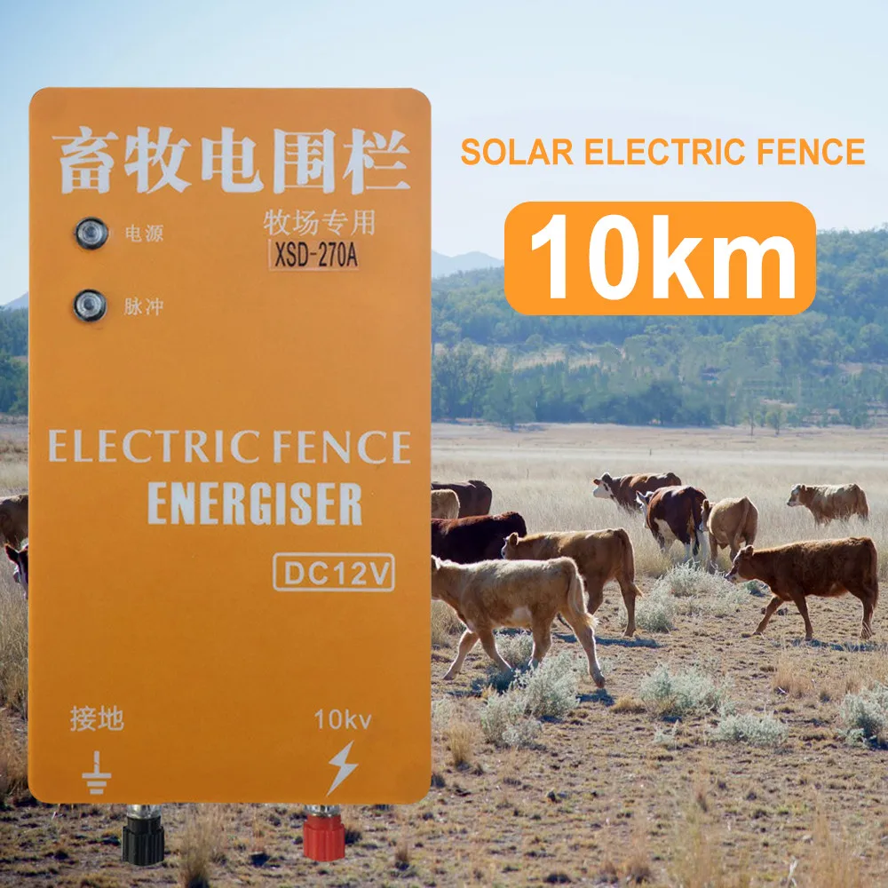 

10KM Solar Electric Fence Energizer Charger High Voltage Pulse Controller Animal Horse Cattle Poultry Farm Shepherd Livestock To