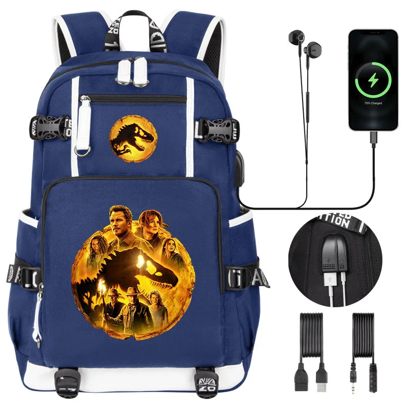 Mochila De Jurassic World Domon 3 para niños, mochila escolar de alta calidad con carga USB, bolso de hombro para ordenador portátil para adolescentes