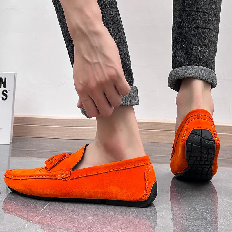 Big Size 38-48 Yellow Leather Men's Casual Shoes Soft Comfort Suede Loafers Man Fashion Slip-on Men Flat Shoes mocasines hombre