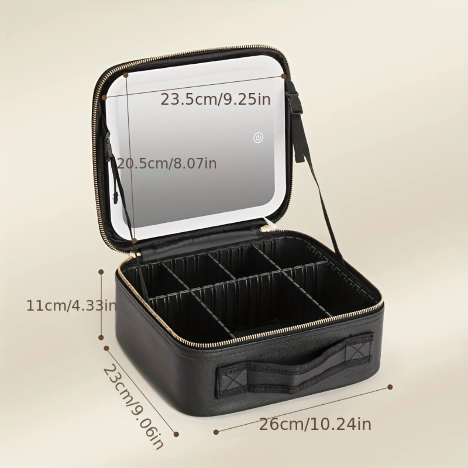 Bolsa de maquiagem para viagem com espelho removível, brilho ajustável de LED de 3 cores, bolsa cosmética à prova d'água, organizador de maquiagem