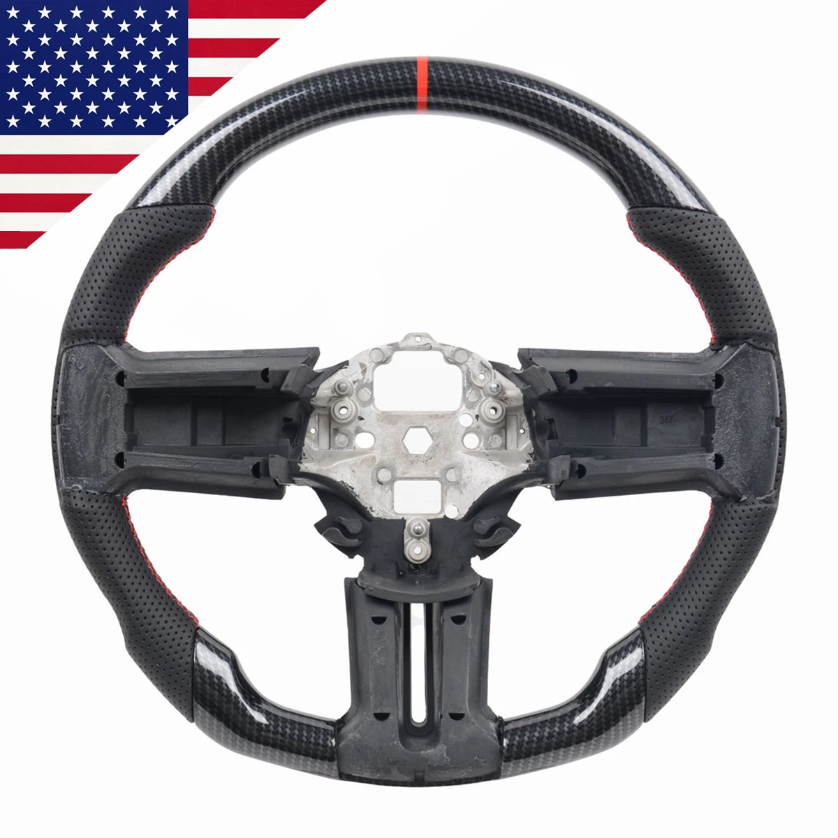 Hydro Dip Carbon Fiber Racing Steering Wheel For Ford Mustang 2010-2022 EcoBoost/GT/Base/V6/GT350/GT350R ABS Perforated Leather