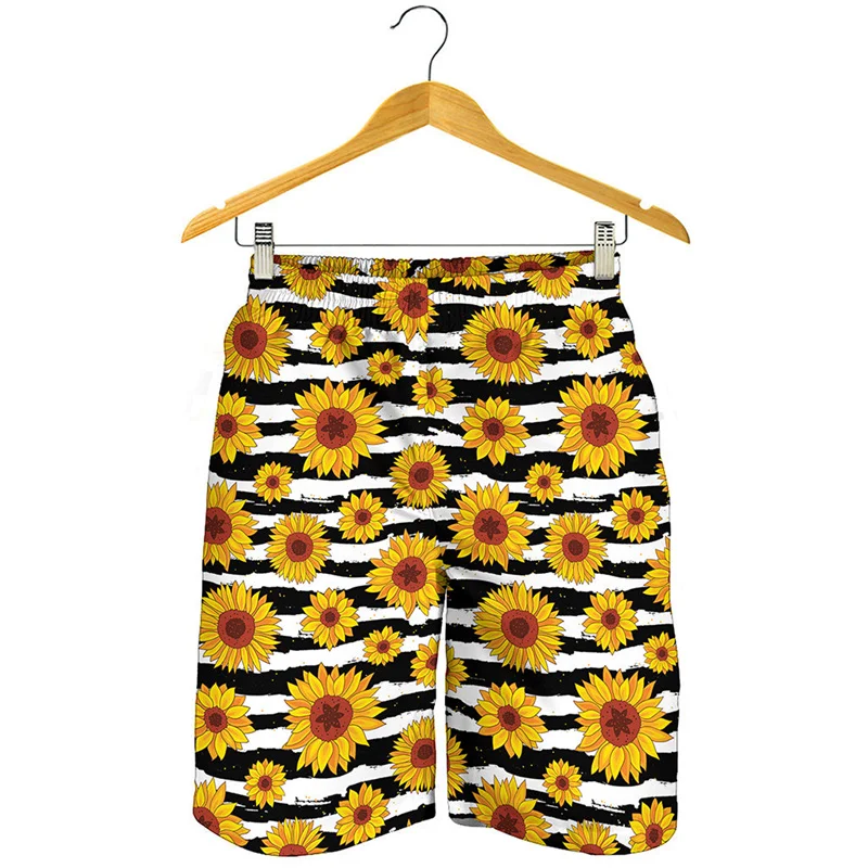 Fashion Blooming Sunflower 3d Print Beach Shorts For Men Hot Sale Plants Floral Graphic Swimming Trunks Surfing Board Shorts