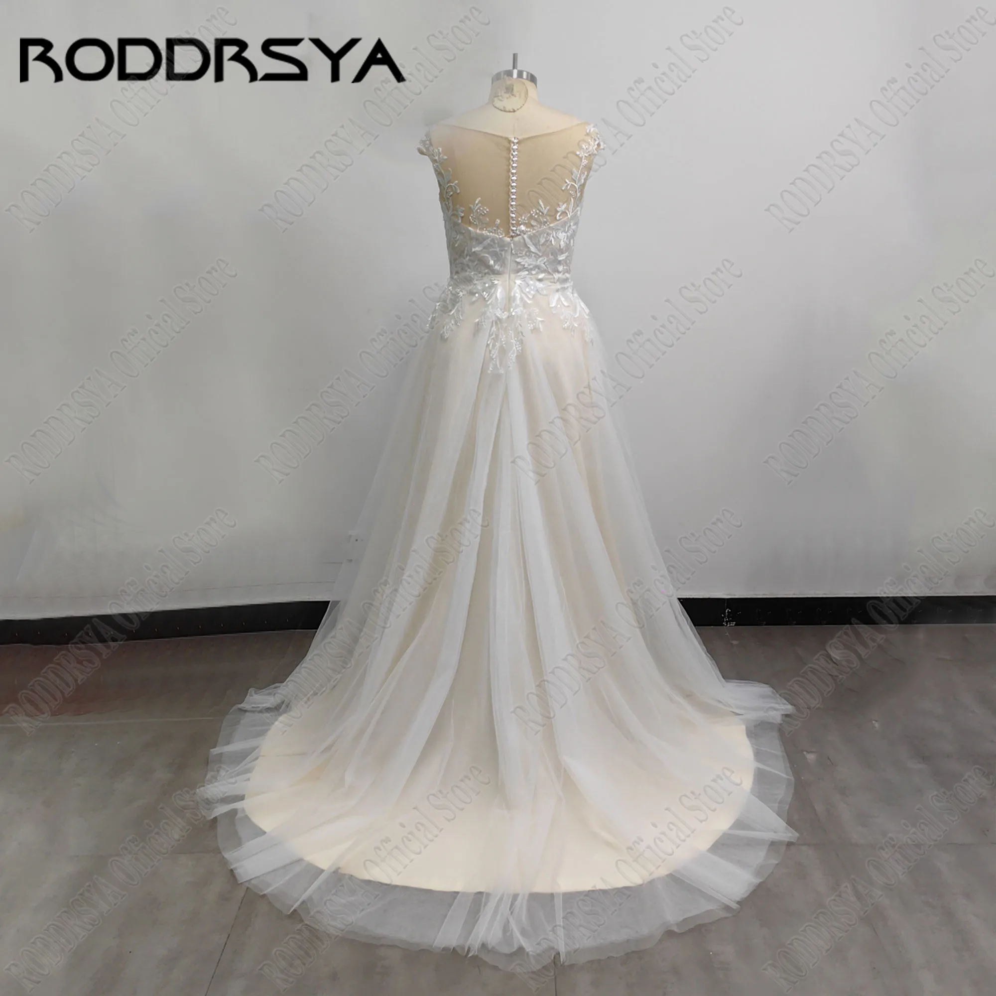 RODDRSYA بوهو فستان زفاف لقبعة العروس الترتر فساتين الزفاف انظر من خلال Vestidos De Novia بأكمام على شكل حرف A-line تول حسب الطلبفستان الزفاف البوهيمي مع غطاء الأكمام الترتر ثوب الزفاف سترة شفافة دي نوفيا 2024