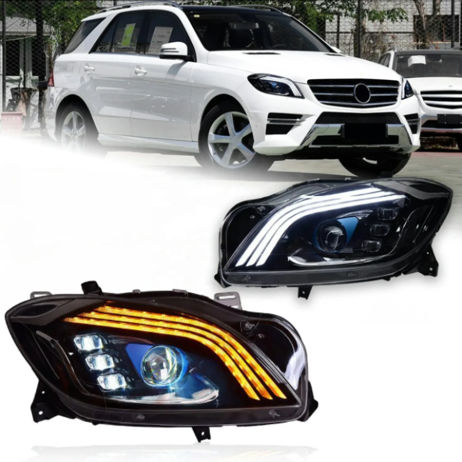 

ML-Class ML300 ML350 W166 W164 DRL LED 2012-2015 Headlight Turn Signal Head Lamp Modified Upgrade to Maybach Style for Benz