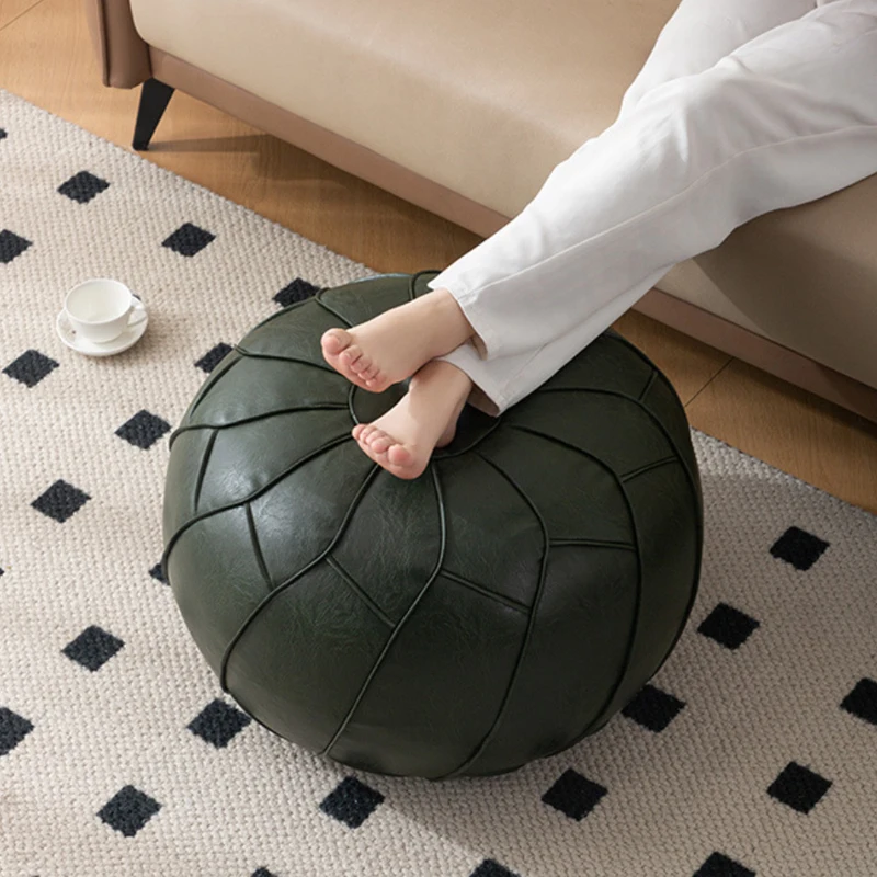 

Чехол для марокканского пуфа из искусственной кожи, круглый чехол для пуфа-табурета с отсеком для хранения, минималистичный скандинавский чехол для дивана-пуфа в гостиную, без внутреннего наполнителя