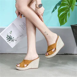 Platform Wedge Shoes Lady Slipper Espadrilles Girls Luxury Open Toe Summer Suede Shoe Black Slippers Women Slides Wedge Sandals