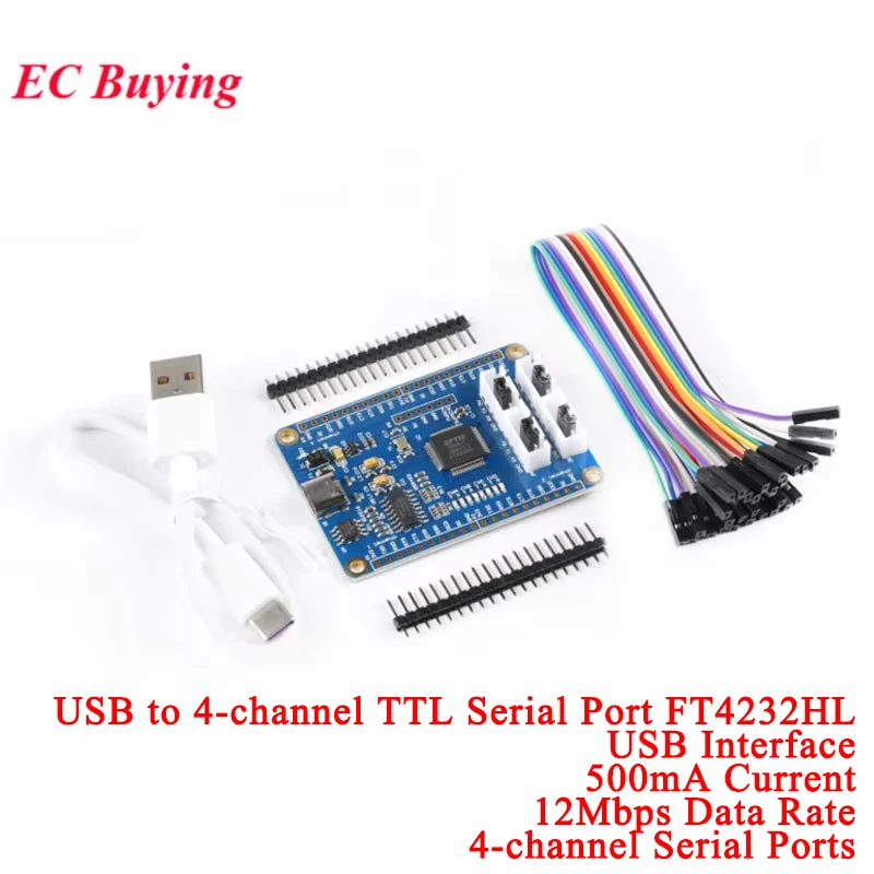 Ft4232 4 canais usb para porta serial ttl módulo ft4232hl 12mbps placa de desenvolvimento 5v comunicação de porta serial múltipla 6mbps