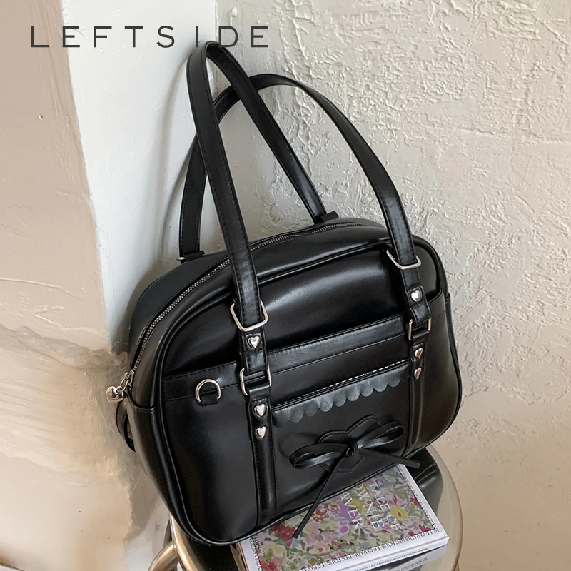 

LEFTSIDE Retro Japanese Style Square Shoulder Bags for Women Small PU Leather Tote Bag 2025 Designer Bow Purses and Handbags