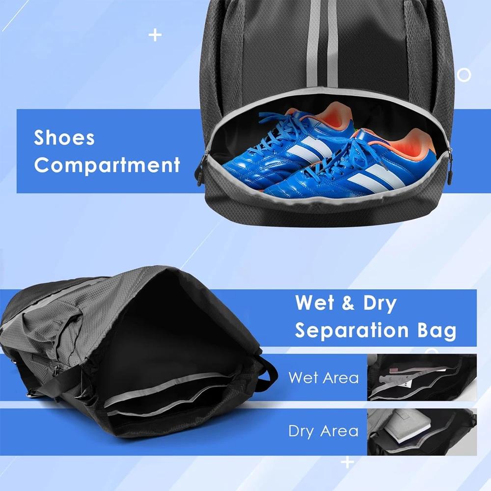 1PCS Sports Drawstring Backpack - String Swim Gym Bag with Shoes Compartment and Wet Proof Pocket for Women&Men