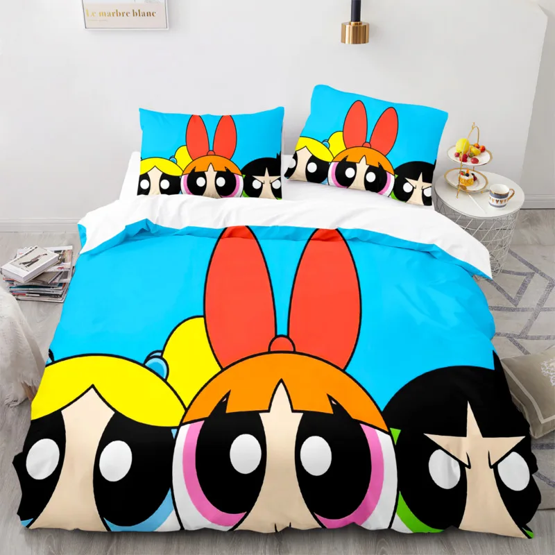 Exquisite 3D Powerpuff Girls Wallpaper Anime Digital Printing Bedding Set Duvet Cover Comforter Bed Youth Kids Girl Boys Gift