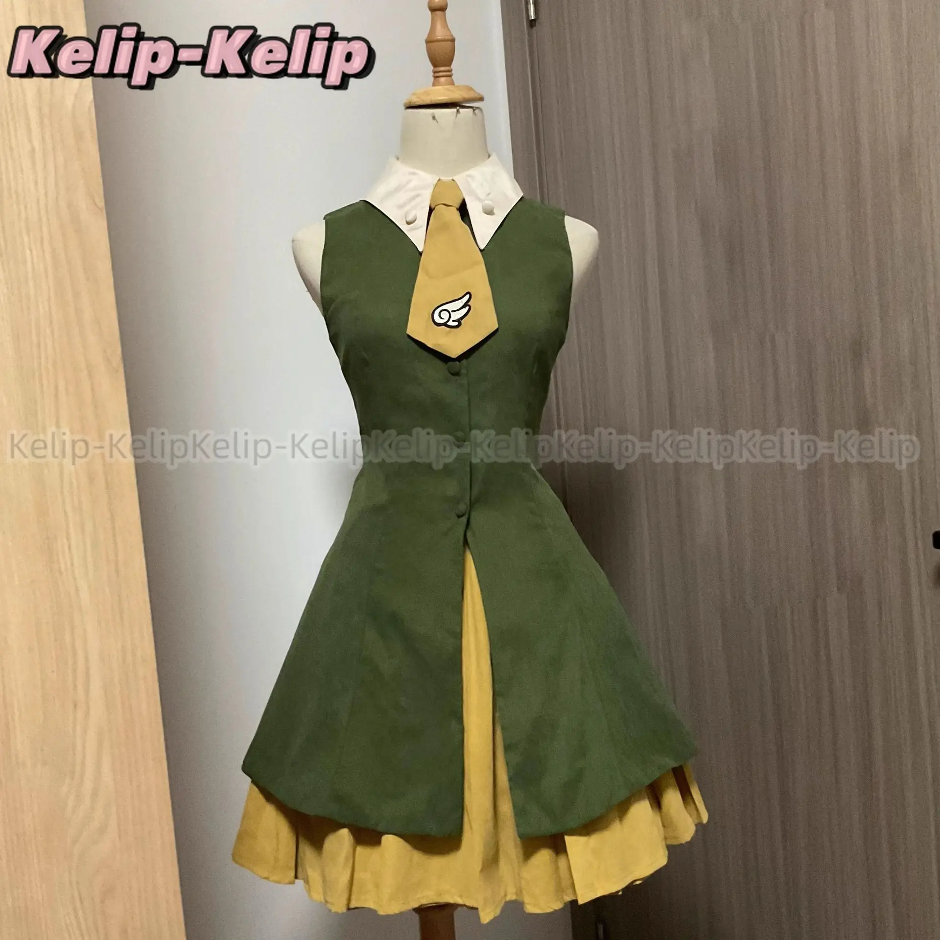 Anime Cardcaptor Sakura Card Captor Kinomoto Sakura Cosplay Costume Wig Green Skirt Uniform Woman Kawaii Daily Leisure Time Suit