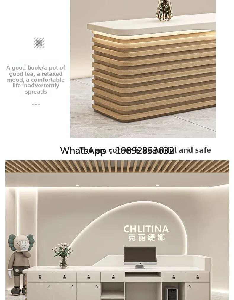 

ZZ Beauty Salon Front Desk Simple Modern Company Office Desk Lacquered Hotel Cashier Desk Natural Wood Reception