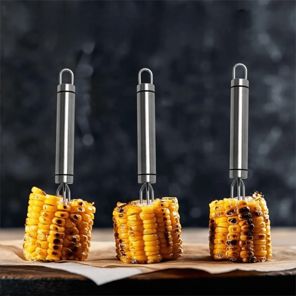 

5pcs Barbecue Accessory Stainless Steel Corn Forks Set 3 Prong Rust-proof Grilled Sausage Prod Reusable Roast Holder Marshmallow