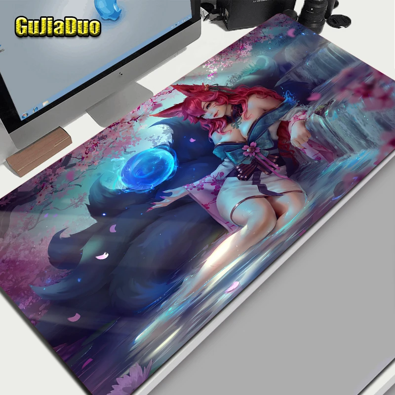 

Ahri League of Legends Gamer Sexy Mange Mouse Pad XXL Laptop Play Mat Gaming Room Accessories Kawaii Anime Mousepad Pc Cushion