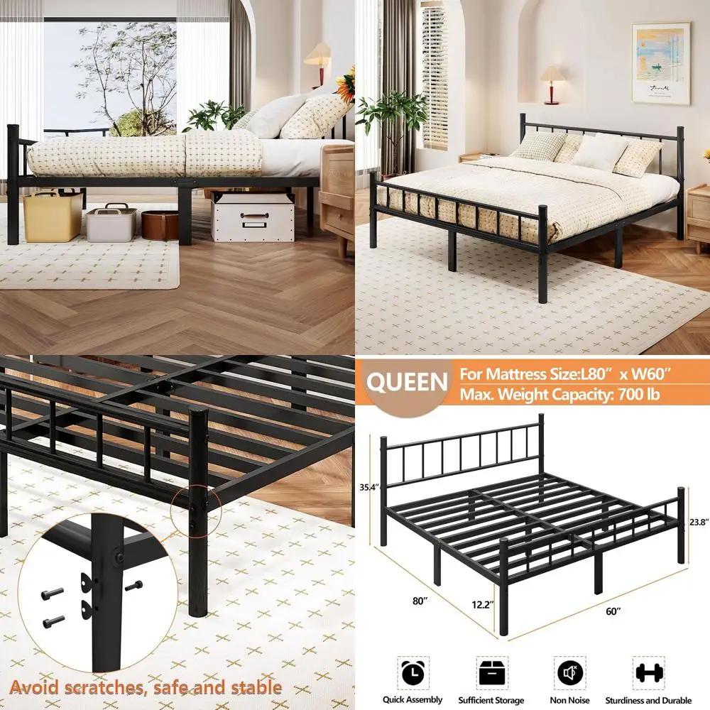 

Queen Size Metal Bed Frame with Headboard, Footboard, and 14 Platform Mattress Support - No Box Spring Needed, Underbed Storage
