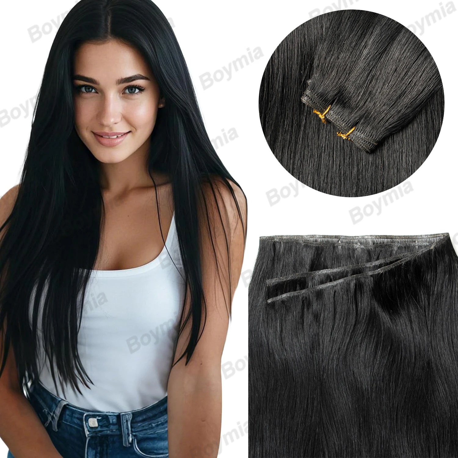 12''16 "20" 40 جرام عبقرية لحمة خياطة في وصلات الشعر خياطة الشعر البشري في قابلة لإعادة الاستخدام الحقيقي مستقيم لحمة ملحقات للنساء كامل الرأس #1