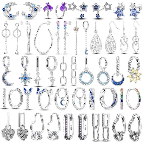 925 Sterling Silver Love Feather Moon Star Heart Earrings Fit Original Charms Hoop dla kobiet Girls Stud Earring Biżuteria Prezenty