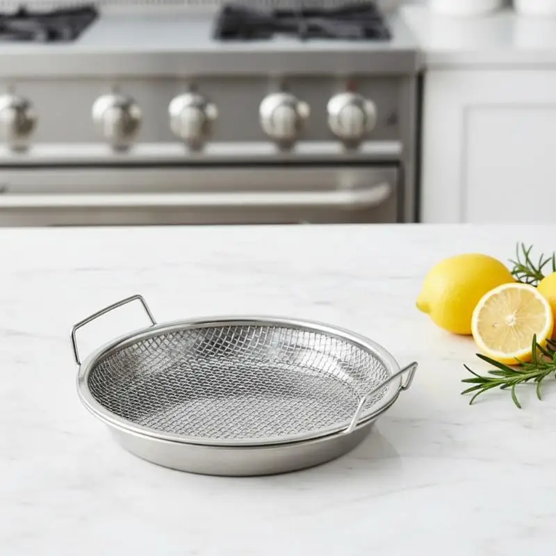 

Kitchen Stainless Steel Filter Tray Large Capacity Mesh Basket Reusable Round for Crispy Frying Grilling