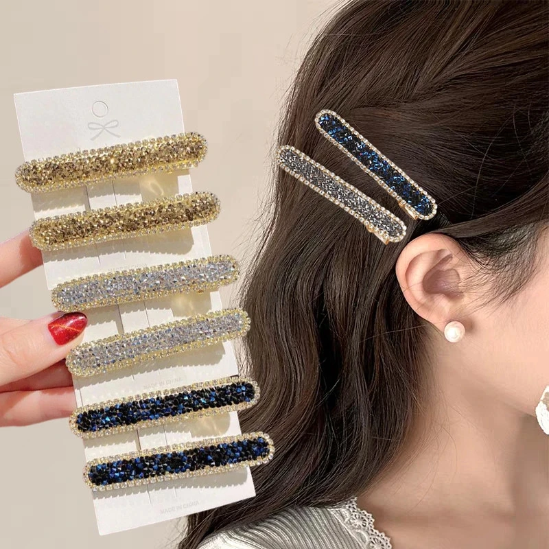 Color Rhinestone Hair Clip Women Long Strip Duck Beak Claws Simple Bangs Barrettes Fashion Hair Pins Hair Accessories For Girl