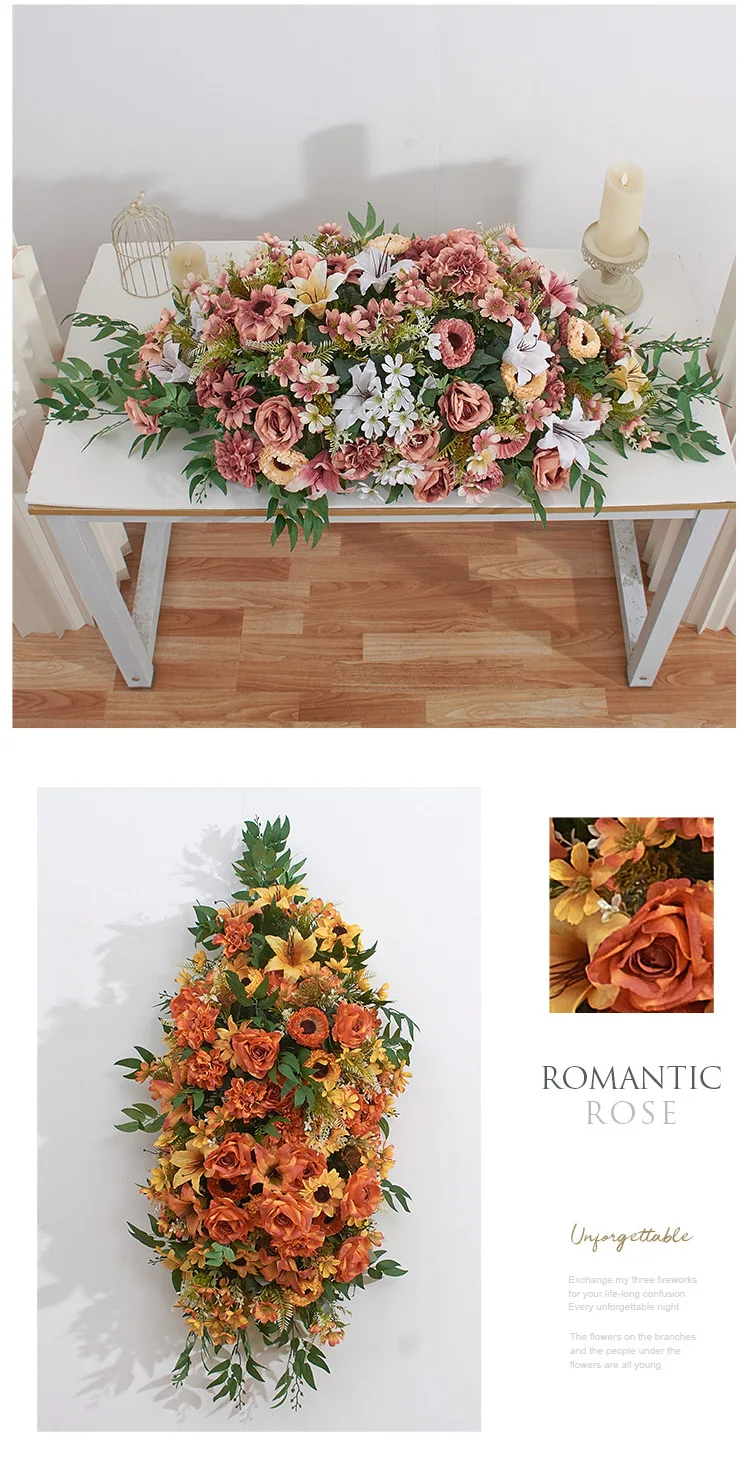 Künstliche Blumenreihe Hochzeitstischläufer Blumenarrangement Simulationsblumen für Party Konferenz Bühnendekoration Großhandel – Detail 4