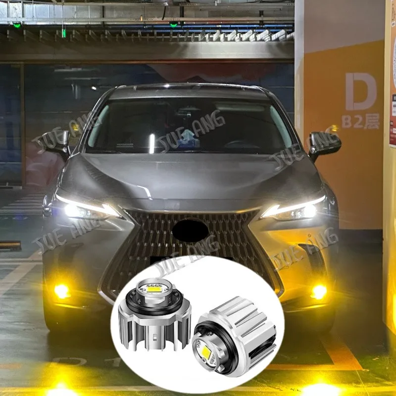 2pcs Car LED Fog Light Bulbs DRL Lamp Dual Colors White Yellow Bar spotlight refit For Lexus LM300h lm350  2020 2021 2022