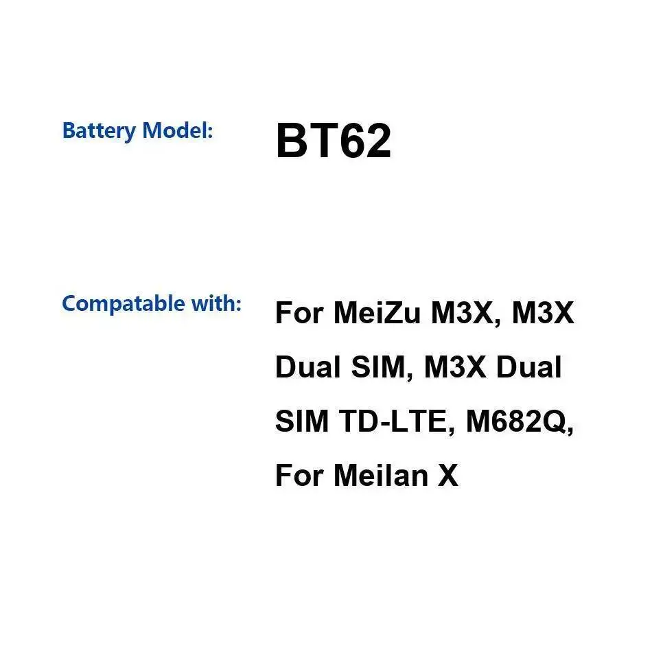 

Аккумулятор мобильного телефона BT62 3200 мАч для Meizu M3X, Dual Sim TD-Lte M682Q Meilan X