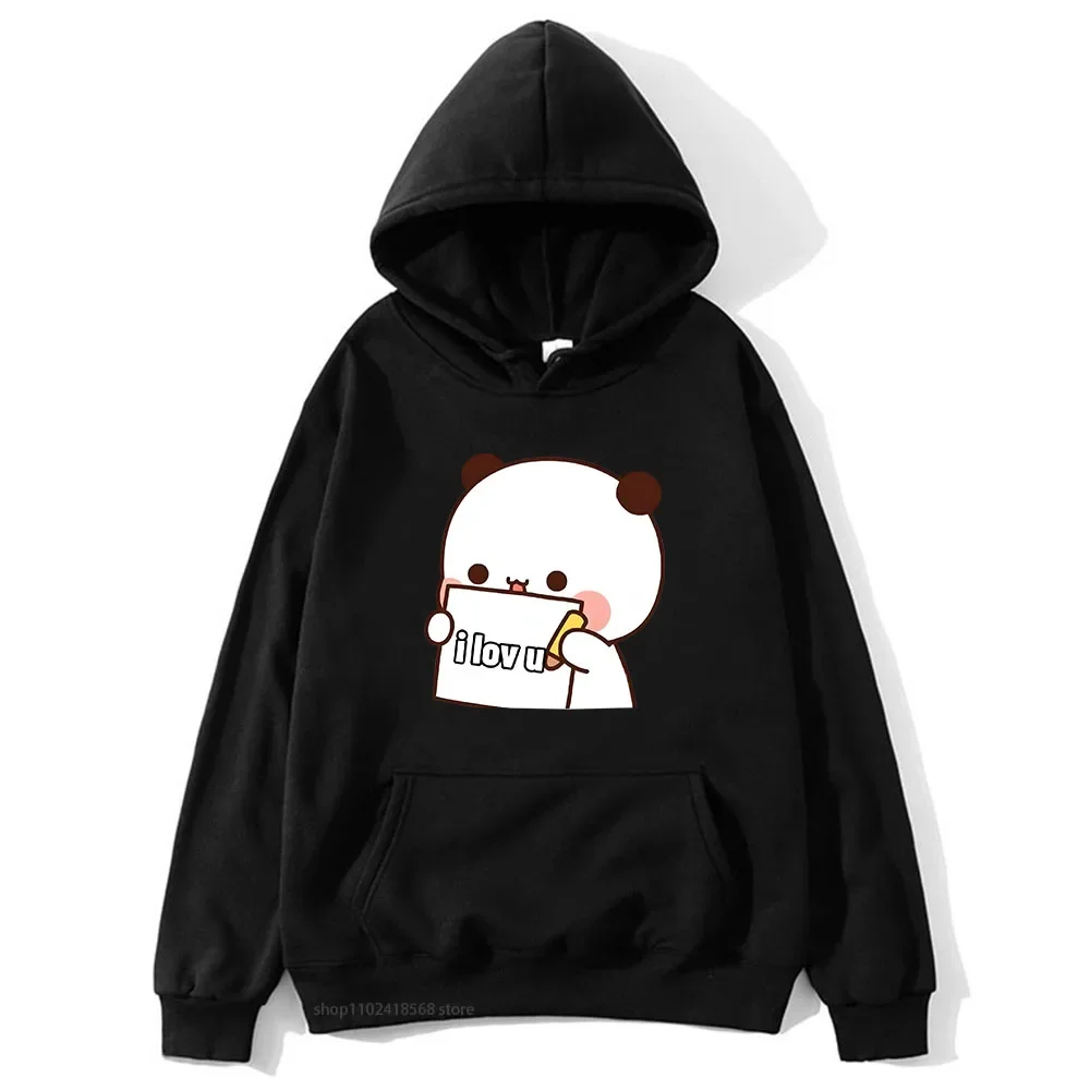 BuBu Panda’s Love Message To DuDu Bear Hoodie Kawaii Cartoon Graphic Sweatshirt Couple Clothes Men Women\'s Casual Y2k Pullover