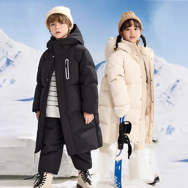 -20 Degree Children Girls Down Jacket Winter Cotton Padded Little Baby Girls Parkas Warm Velvet Young Teen Boys Hooded Outerwear