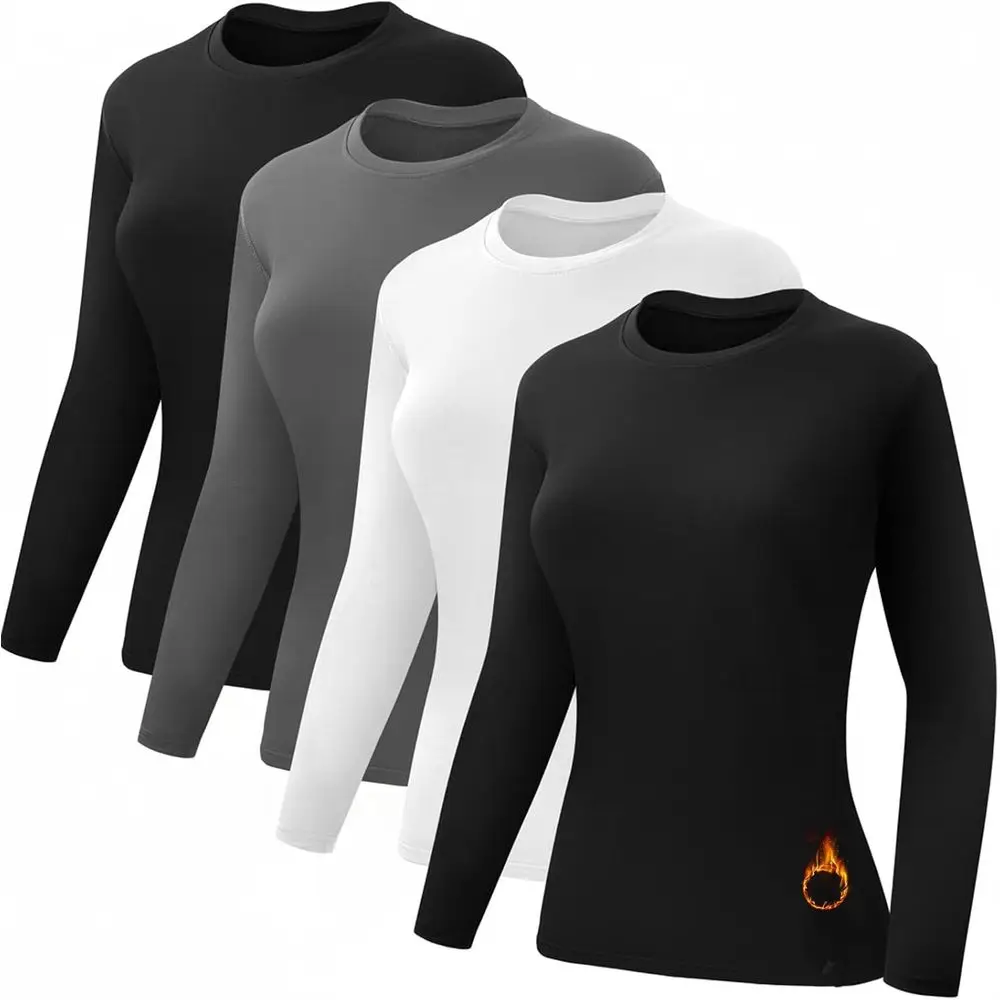 

Women's Fleece-Lined Thermal Compression Shirts - Crew Neck Long Sleeve Base Layer Tops for Cold Weather