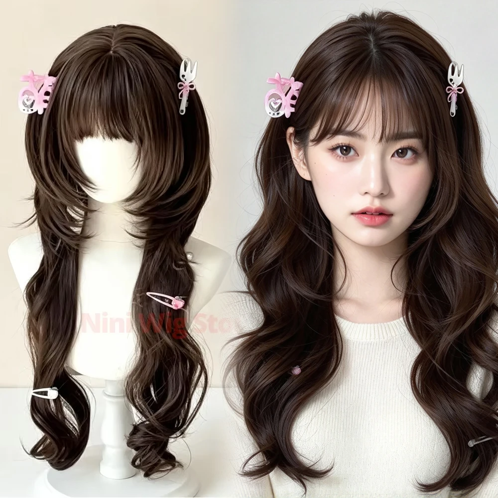 Synthetic Princess Cut Lolita Wig with Bangs for Women Natural Hair Heat Resistant Cosplay Wigs for Daily Halloween Party Use