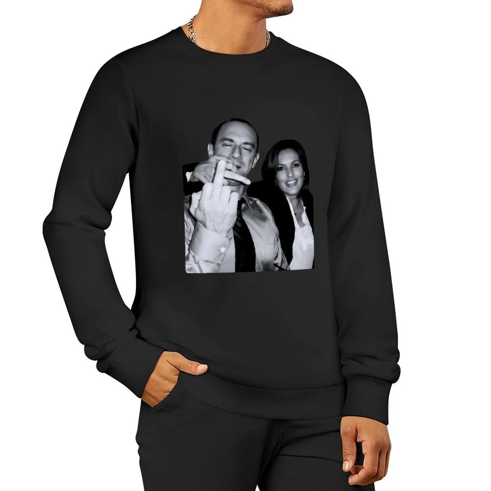 

Elliot Stabler And Olivia Benson Actors and musicians giving the middle finger meme Pullover Hoodie