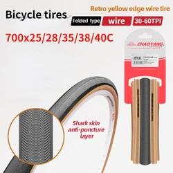 1pc Road Cycling Tire Folded 700x28/35/38C Yellow Edge Wire Tire 30TPI 60TPI Gravel Bicycle Anti-puncture Tape 700x25/40C