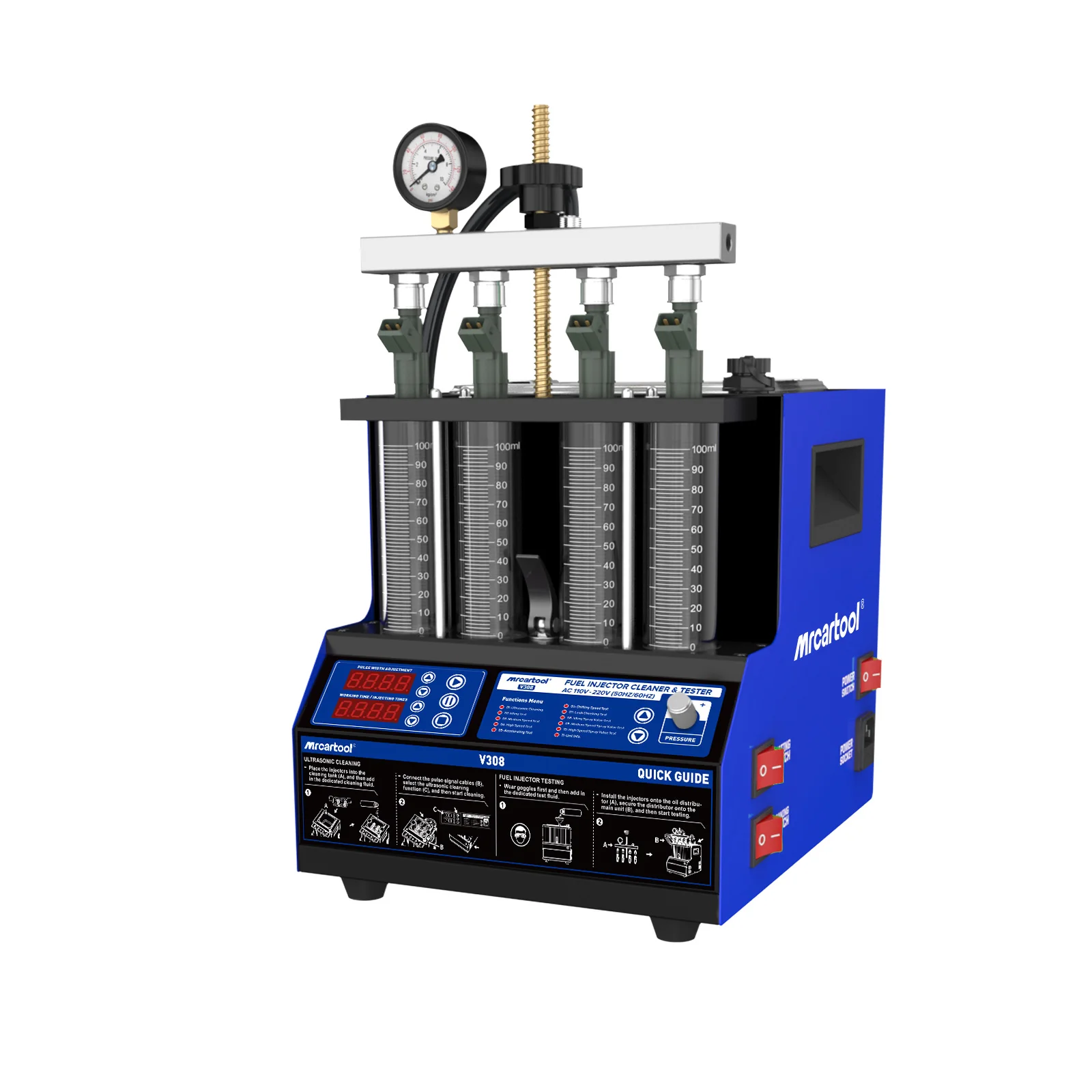 MR CARTOOL V308 Ultraschall-Kraftstoffeinspritzdüsen-Reinigungsgerät 4 Zylinder 110V 220V Kraftstoffeinspritzdüsen-Heizreiniger und -Tester für Auto und Motorrad – Detail 18