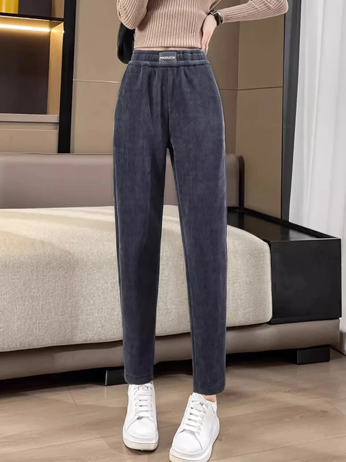 

Женские утепленные брюки-карроты с высокой талией, свободного кроя, для осени и зимы, повседневные, укороченные, с эффектом похудения