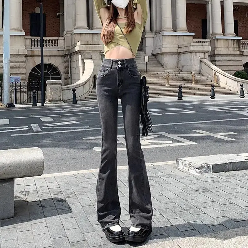 

ey American Sle Low Waist Bell Bot Jeans Women's Spring Autumn New Design Slimming Leggings Wide Leg High Waist Resin ...