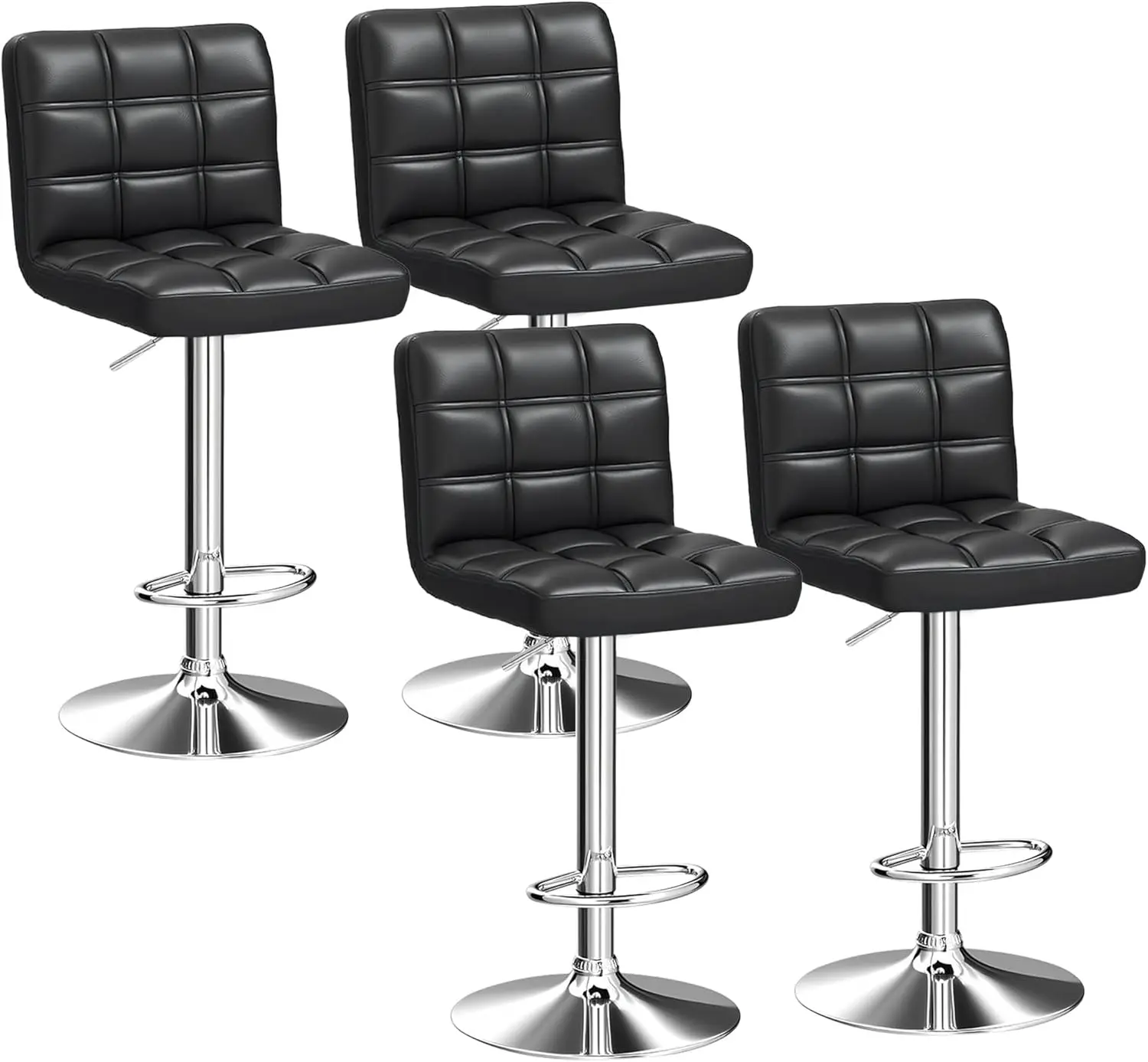 

Set of 4 Adjustable Swivel Barstools, Modern PU Leather Kitchen Counter Bar Stools, Square Back Bar Stool