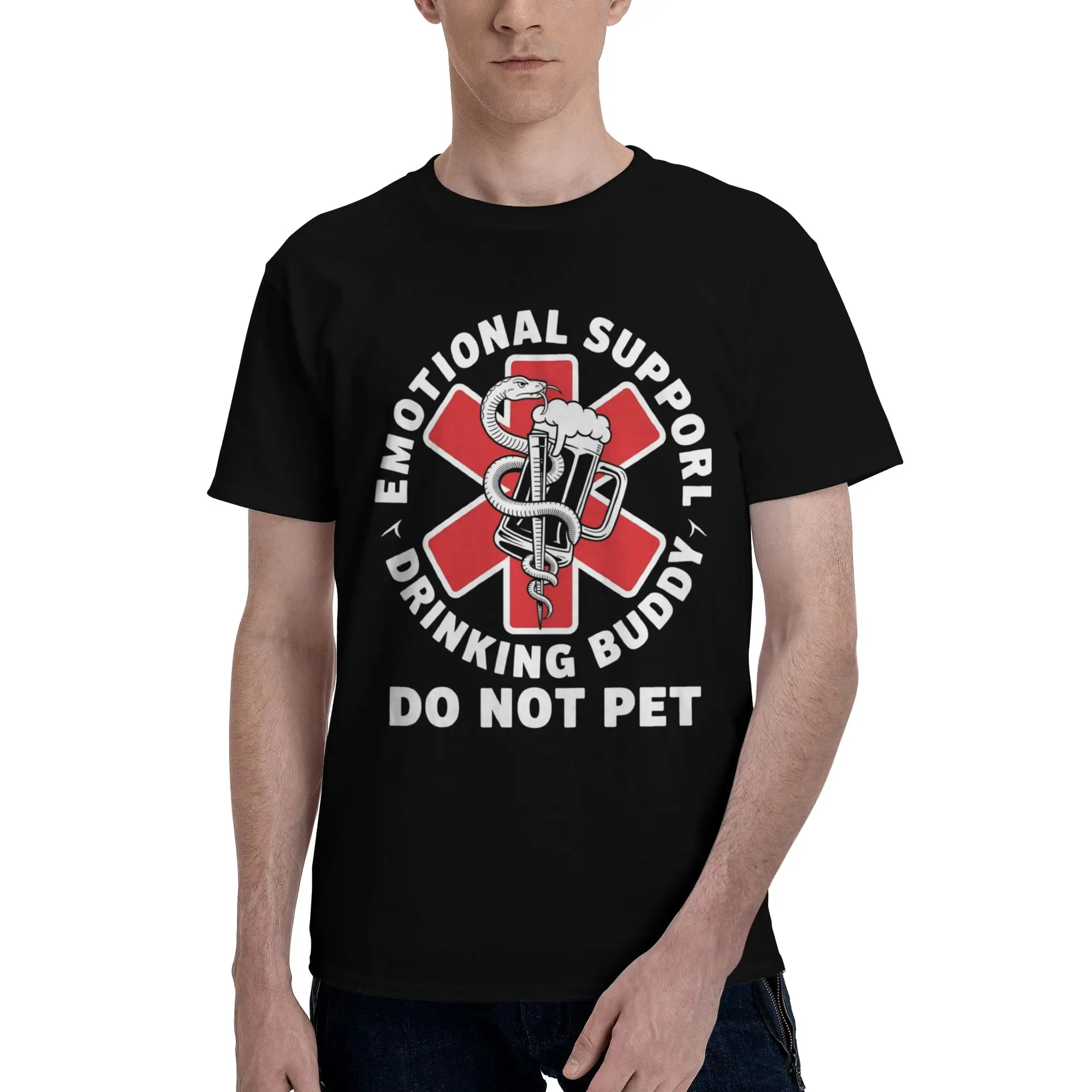 Emotional Support Drinking Buddy Beer Apparel Unisex T Shirt Cotton Tee Graphic  T-shirt Clothes