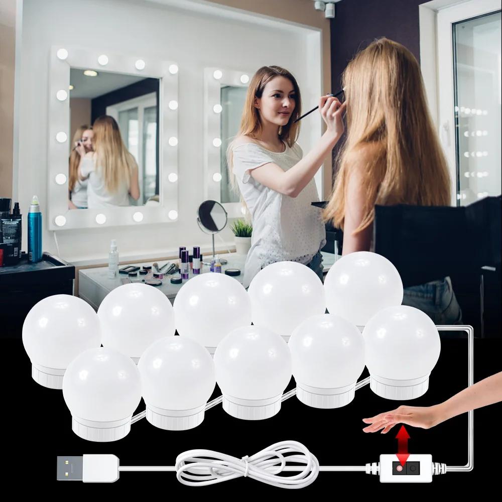 

USB Hollywood Bulb Dimmable Wall Lamp 5V LED Makeup Mirror Dressing Table Light Beauty Lamp Hand Sweep Sensor Cosmetic Lights