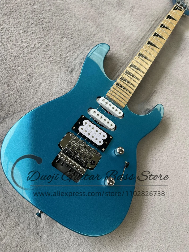 Metallic Blue Electric Guitar Jac Body Maple Fingerboard Shark Inlaid SSH Pickup Tremolo Bridge Neck Set In body support custom