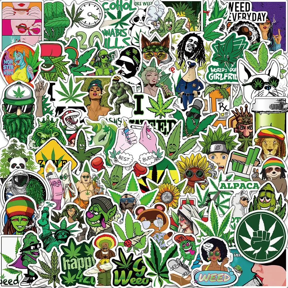 100Pcs Funny Characters Leaves Weed Smoking Graffiti Sticker Bike Travel Luggage Guitar Laptop Waterproof Cool Sticker