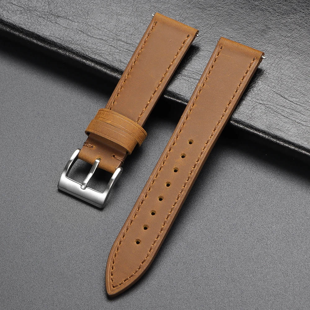 Schnellverschluss-Uhrenarmband aus Vintage-Leder mit Nähten, Rindslederarmband für Omega 18/19/20/21/22/24 mm, braunes Armband für Seiko
