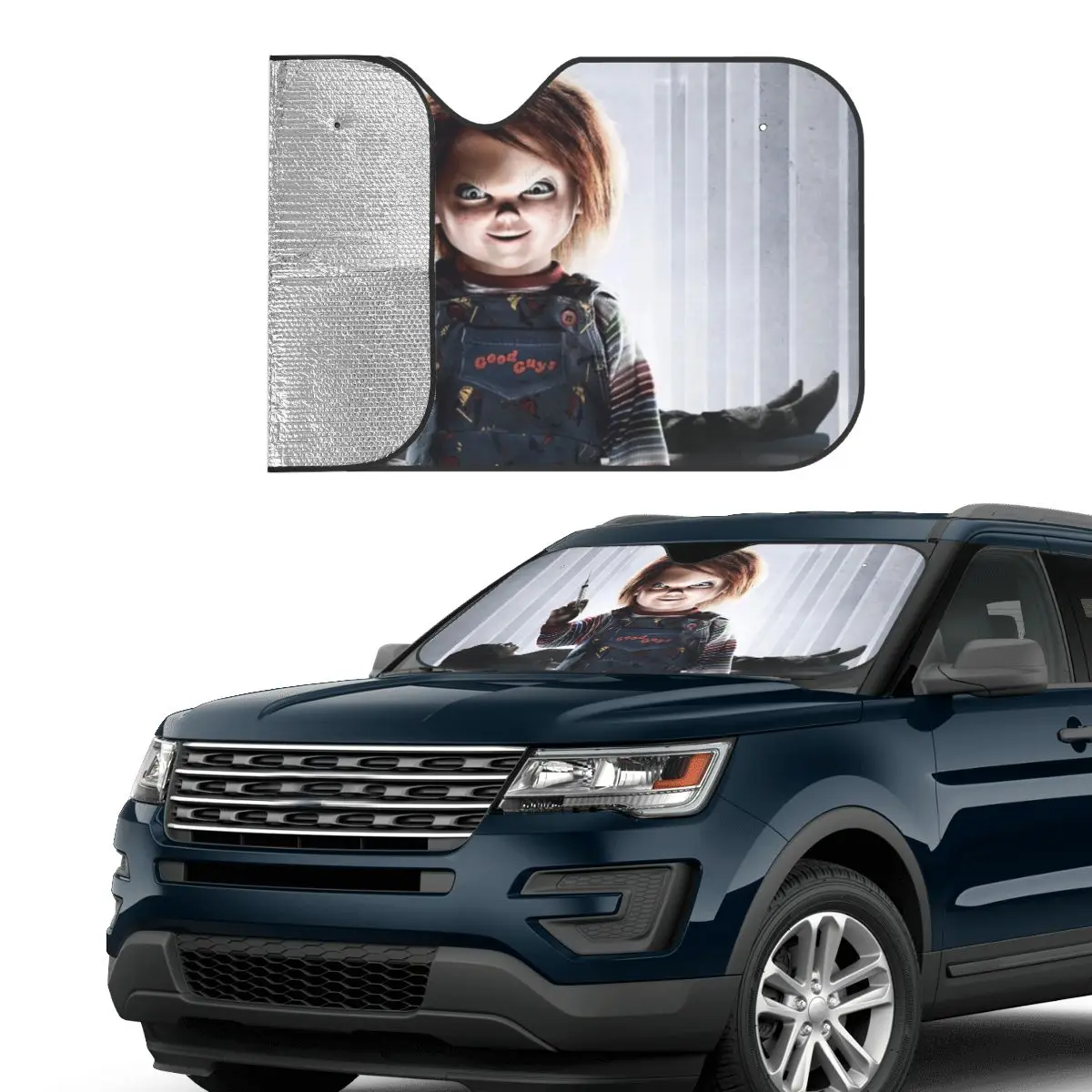 Chucky Halloween Funny Sunshade Windscreen 70x130cm Horror Movie Foils Sun Visor Sun Shade Protect