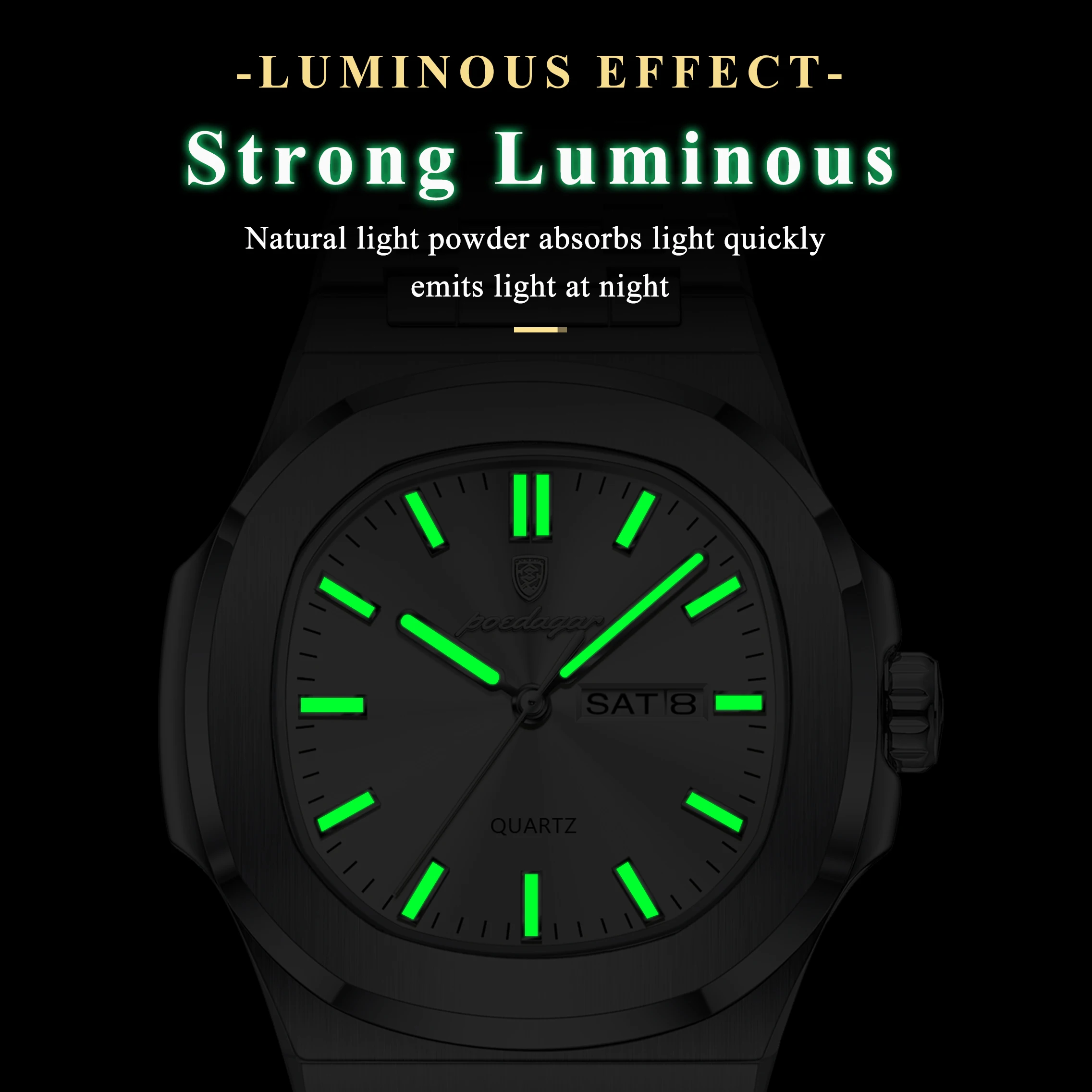 POEDAGAR كلاسيكي مربع الرجال ساعة اليد مقاوم للماء مضيئة تاريخ الأسبوع عادية رجل ساعة الفولاذ المقاوم للصدأ ساعات كوارتز رجالية Reloj #3