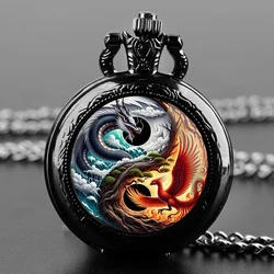 Mysterio phoenix Dragon Glass Dome reloj de bolsillo de cuarzo Vintage para hombres y mujeres, colgante, collar, cadena, reloj con dijes, regalos de joyería