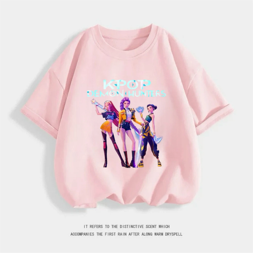 

Y2K Girls Summer Clothes Pink T-shirt Round Neck Bottoming Shirt New Style Printing Tshirt 1-7Age Child Thin Casual Loose Tops