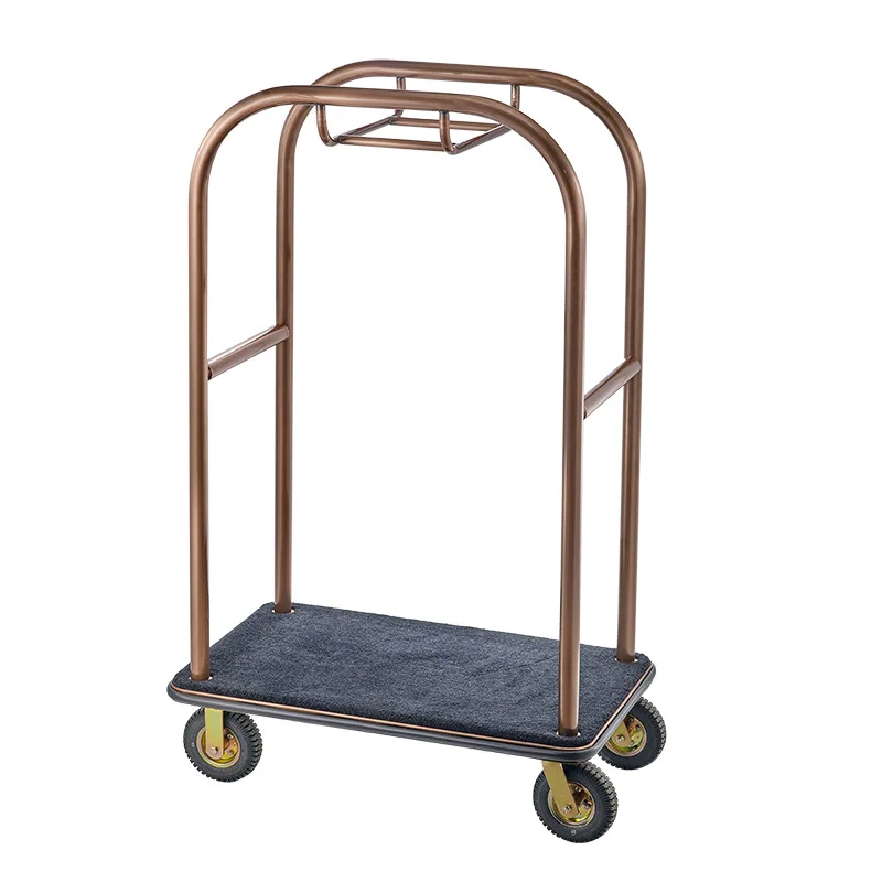Hotel Luggage Cart Inflatable Wheel Hand Trolley Black Carpet Red Bronze Rose Gold Luxury Baggage Cart