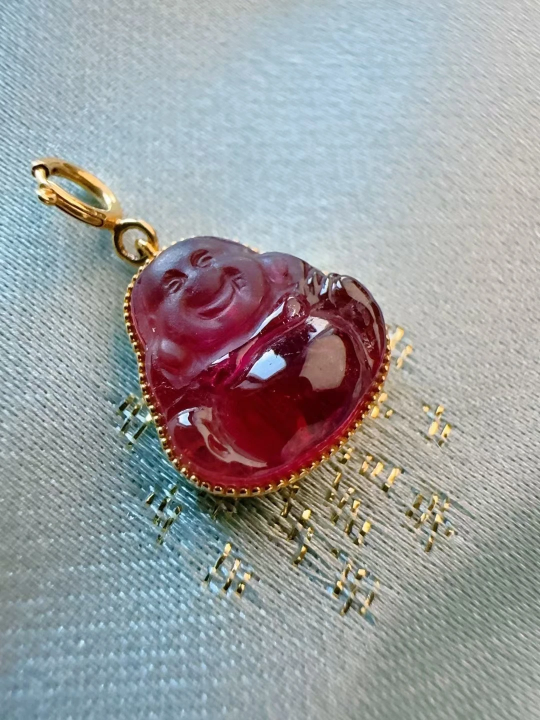 Natural Red Tourmaline Carved Pendant 18.6/11.3m Buddhism Woman Men Watermelon Tourmaline Clear Beads Jewelry AAAAAA