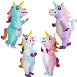 Costume gonfiabile unicorno indossabile per tutto il corpo per bambini adulti con ventilatore 4 colori che camminano vestito Cosplay unicorno per spettacolo di feste