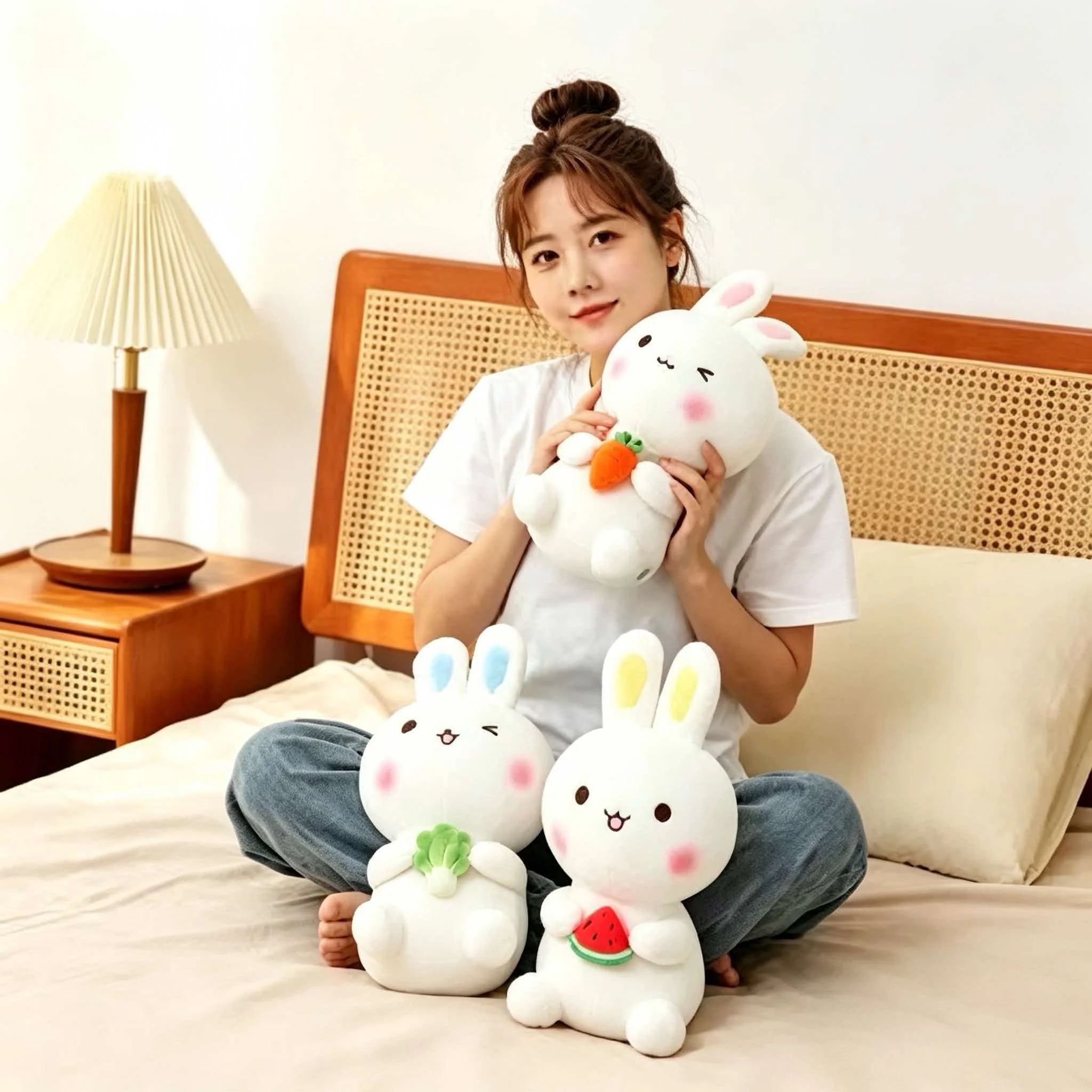 Bunny Plush Soft Stuffed Rabbit Doll Cute Throw Pillow for Girls Birthday Holiday Creative Gift