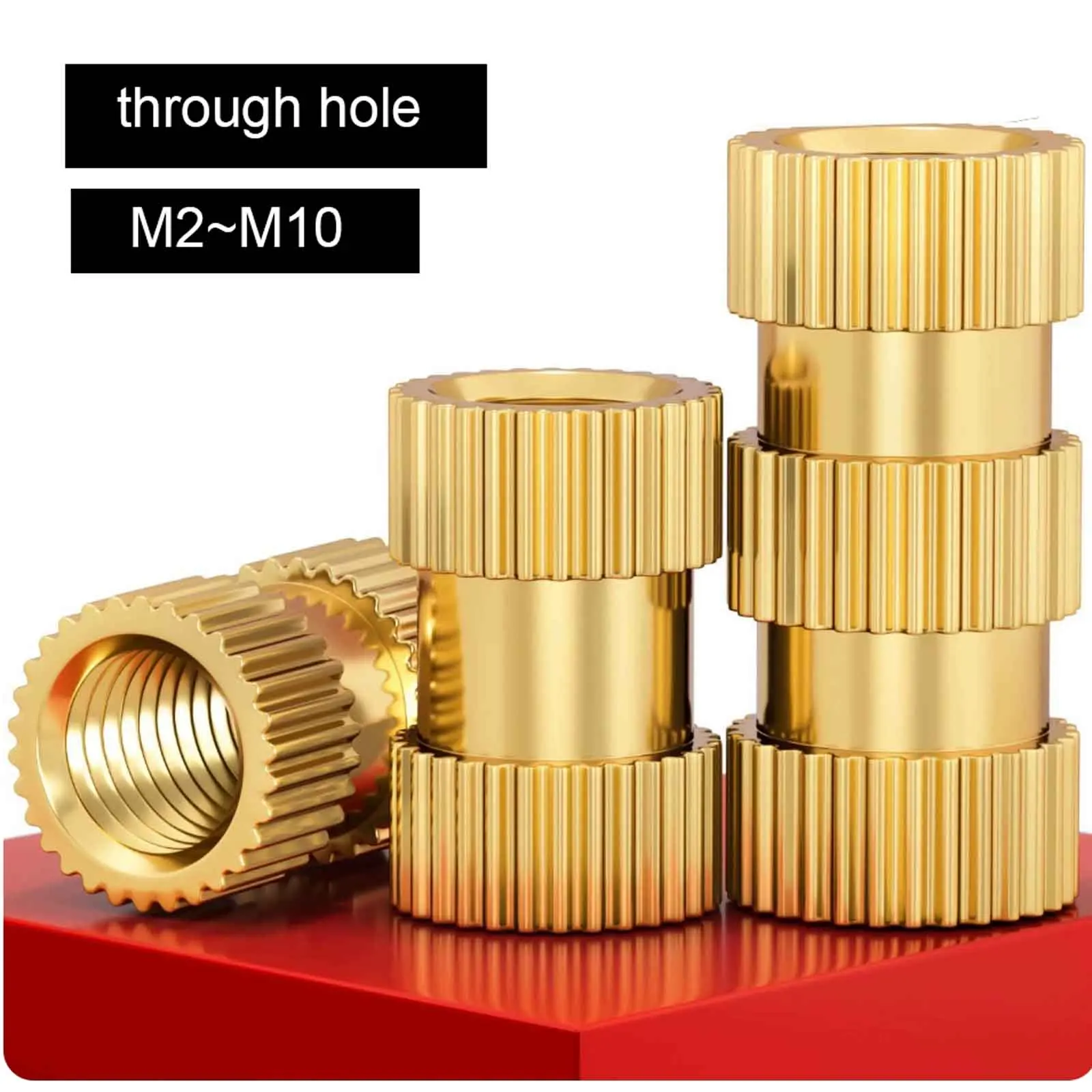 10/50pcs Through Hole Injection Molding Hot Melt Brass Insert Nut, Knurled Embedded Copper Insert Nut M2 M3 M4 M5 M6 M8 M10